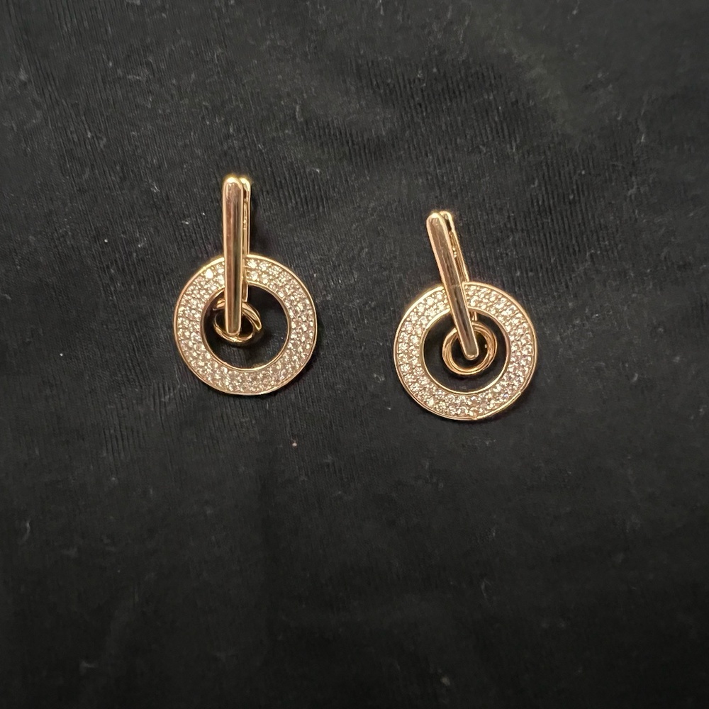 Golden drop earrings with rhinestone